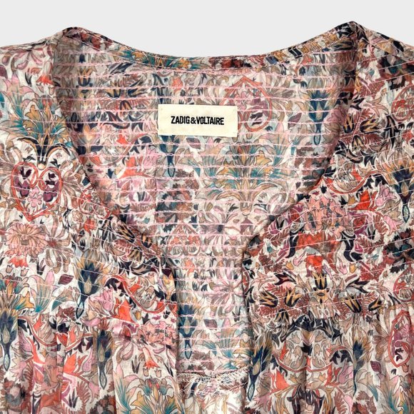 Zadig & Voltaire Taya Mousseline Mini Kaleido Floral Beaded Tunic Blouse Size S - Picture 3 of 16
